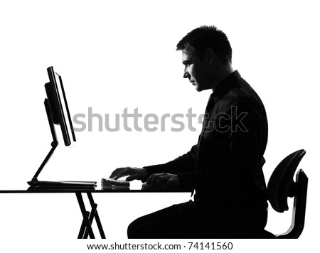 silhouette caucasian business man computing expressing behavior full length on studio isolated white background