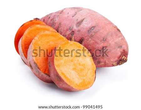Sweet potato with slices isolated on white background