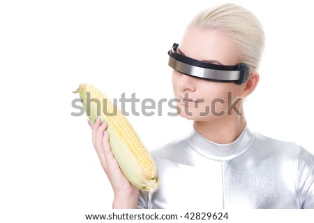 Cyber woman with a corn