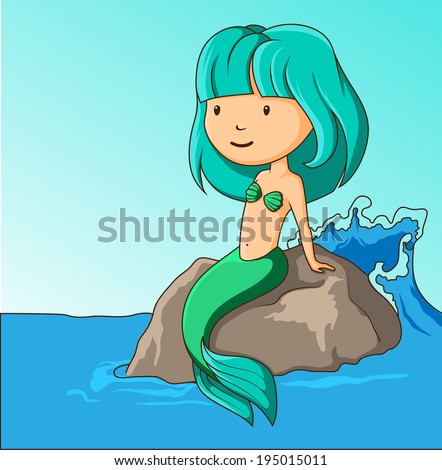 Little Mermaid Sitting On Rock Stock Vector 195015011 - Shutterstock