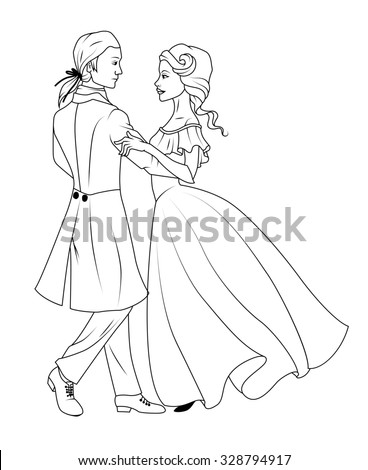 Coloring Book Couple Dancing Waltz Stock Illustration 328794917