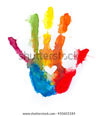 colorful paint hand print heart on stock photo edit now 450603184