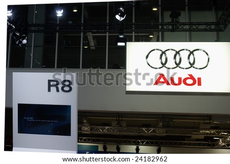 BOLOGNA,ITALY - 6 DECEMBER 2008: Audi r8 car logo, motor show ,Bologna