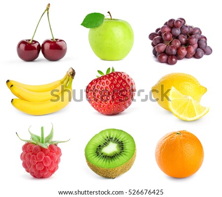Collection of fruits on white background. Fresh food