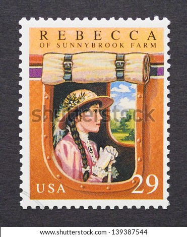 UNITED STATES - CIRCA 1993: a postage stamp printed in USA showing an image of Rebecca novel by Daphne du Maurier, circa 1993.