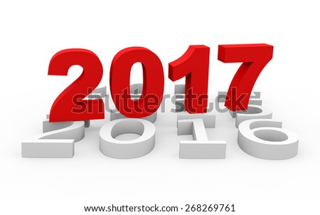 3d render New Year 2017 and next years on a white background.