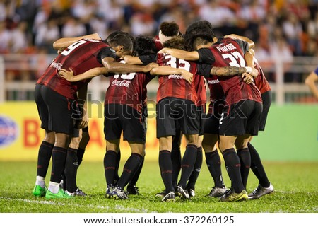 HO CHI MINH-VIETNAM JANUARY23:Players of Muangthong Utd in action during The SCG Muangthong Utd Asean Tour 2016 Binh Duong and Muangthong Utd at Thong Nhat Stadium on Jan23,2016 in Vietnam