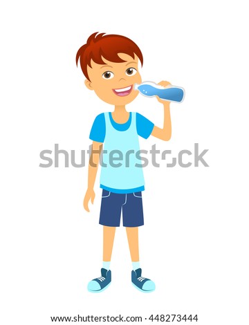 Happy Boy Bottle Water Children Drinking Stock Vector 448273444 