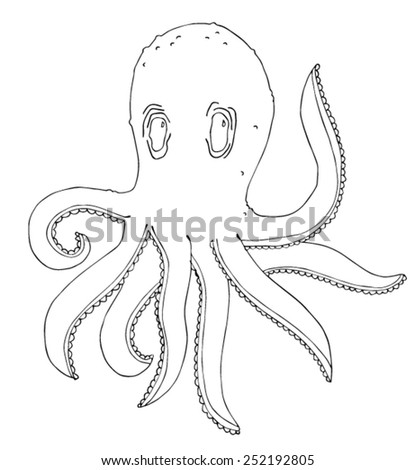 Vector Drawing Octopus Line Drawing Easy Stock Vector 592279226