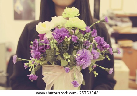 How you can find a Postal mail Order Woman stock photo young woman with bouquet of flower retro filter effect 257535481