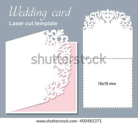 Vector die laser cut wedding card template. Wedding invitation card mockup.15x15 cm