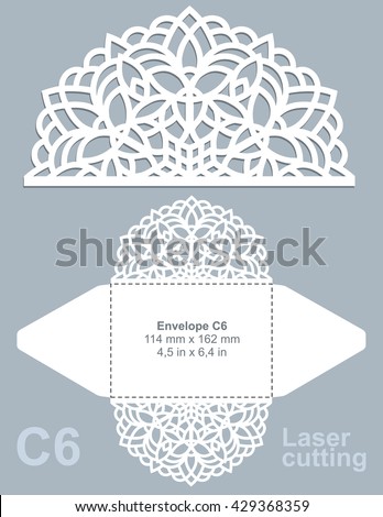 Vector die cut envelope template for laser cutting. Invitation envelope C6.