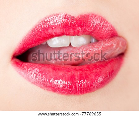 biting her red lips teeth stock photo shutterstock