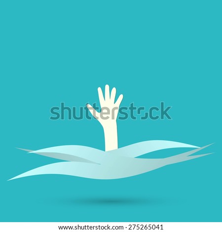 Drowning and reaching out hand for help - stock vector