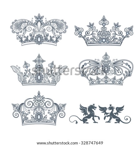 تيجان ملكية  امبراطورية فاخرة 7 Stock-vector-tattoo-crown-with-a-vegetative-ornament-on-a-white-background-set-vector-illustration-328747649