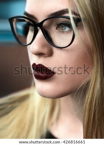 Beautiful Girl Glasses Dark Lips Stock Photo 426816661 