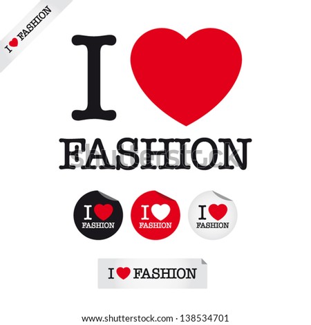 i love fashion, font type with signs, stickers and tags
