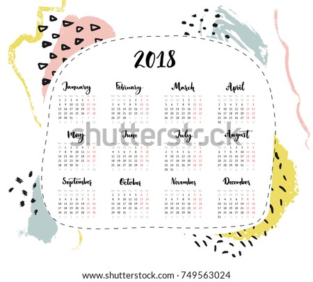 2018 1 page calendar