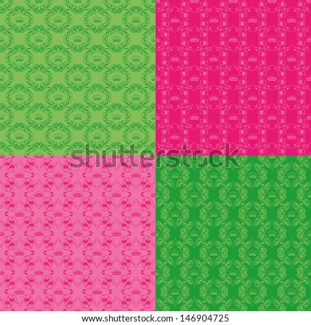 Set of 4 seamless damask pattern. Each seamless pattern is grouped on a separate layer.