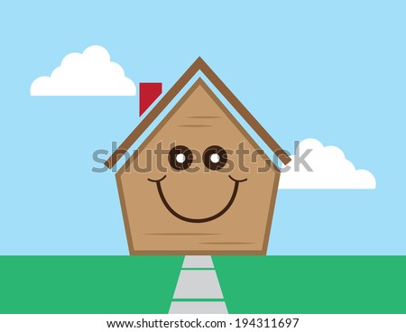 Cartoon house with smiling happy face 