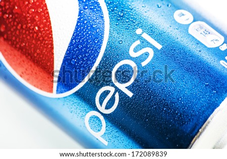 HILVERSUM, NETHERLANDS - JANUARY 19, 2014: Pepsi is a carbonated soft drink produced PepsiCo. Created in 1893 and introduced as Brad's Drink, it was renamed as Pepsi-Cola in 1898 then to Pepsi in 1961