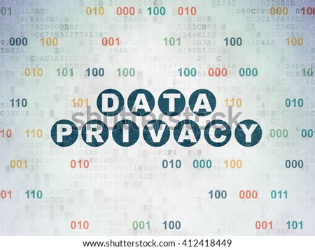 stock photo security concept painted blue text data privacy on digital data paper background with binary code 412418449