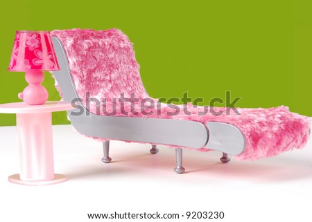Fuzzy Lounge Chair And Pink Lamp In Green Room Fuzzy Lounge Chair And Pink Lamp In Green Room