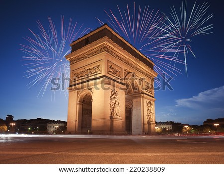 Arc de Triomphe, Paris lit up by Fireworks