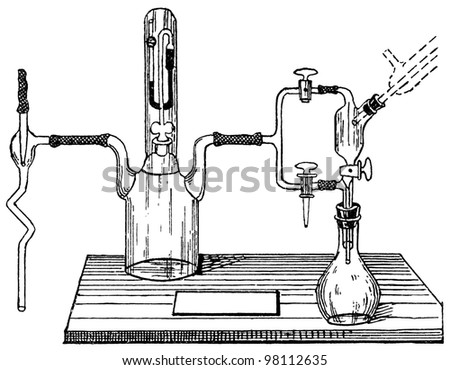 Old Chemical Laboratory Equipment Illustration Engraving Stock ...