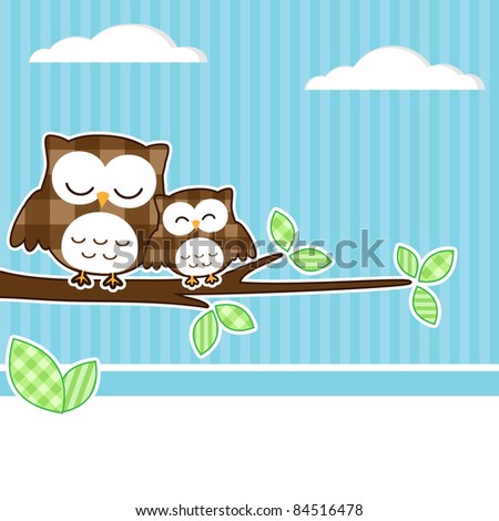 Card with two owls on branch at day