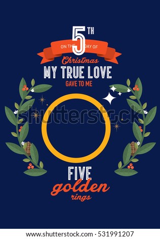 The Fifth Day Of Twelve Days Christmas Template Vector Illustration Five Golden The Fifth Day Of Twelve Days Christmas Template Vector Illustration Five Golden