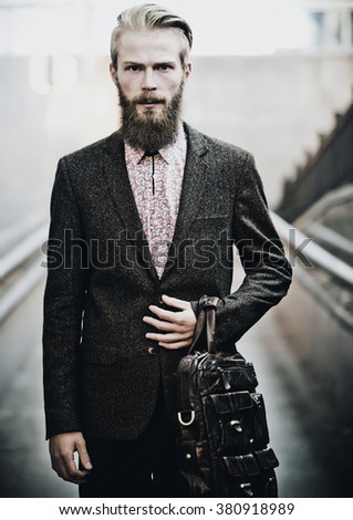 young handsome attractive bearded model man