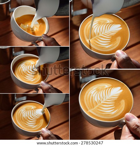 Steps Of Making Latte Art Leaf Shape Steps Of Making Latte Art Leaf Shape