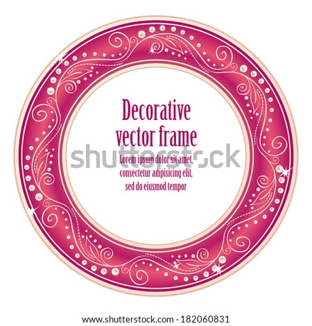 Pink floral border round frame for your photo or sample text isolated on white background. For glamour girl and woman. Raster copy.