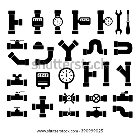 Set Of Black Isolated Plumbing Pipes Icon Set Of Black Isolated Plumbing Pipes Icon