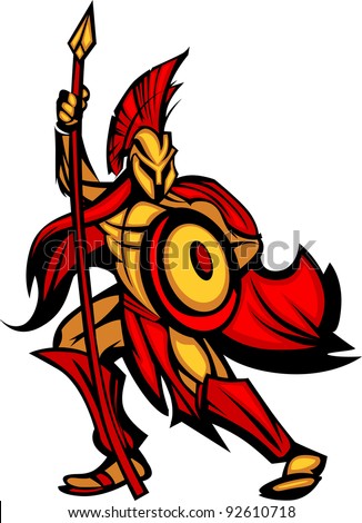 Greek Spartan or Trojan Mascot holding a shield and spear - stock vector