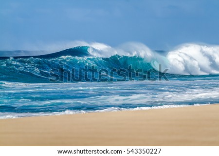 Big Breaking Ocean Wave On Sandy Stock Photo 543350227