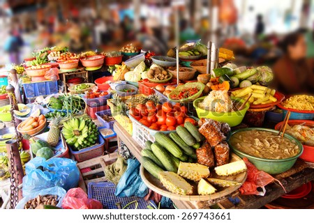 Colorful vegetables for sale at the Central Market of Hoi An, Vietnam