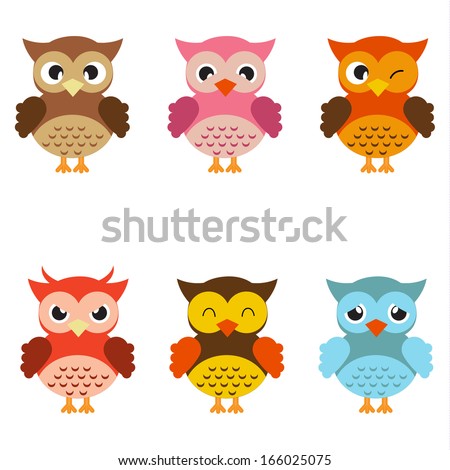 Collection Cute Colorful Owls Stock Vector 58026106 - Shutterstock