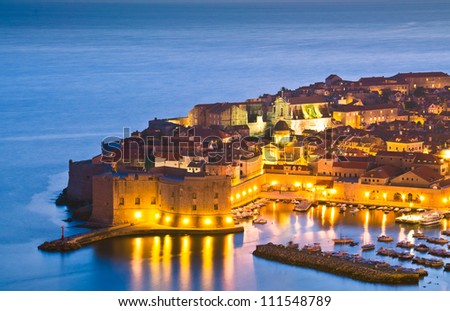 A panorama of Dubrovnik by night, Croatia - stock photo