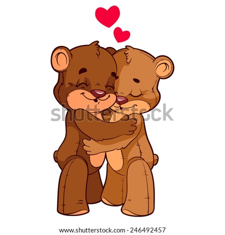 two teddies hugging