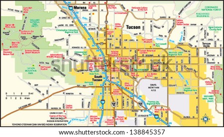 Tucson Arizona Area Map Stock Vector 138845357 - Shutterstock