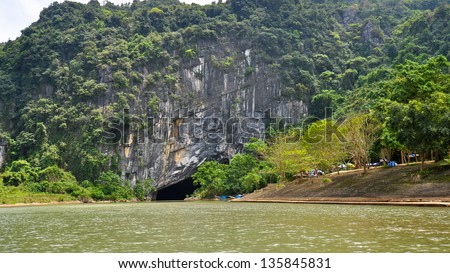 Entrance to Phong Nha Ke Bang Underground River, Caves, Limestone and Karsts Formations (UNESCO World Heritage Site) - Quang Binh, Vietnam