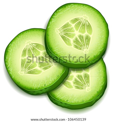 Fresh cucumber slice isolated on white background-vector