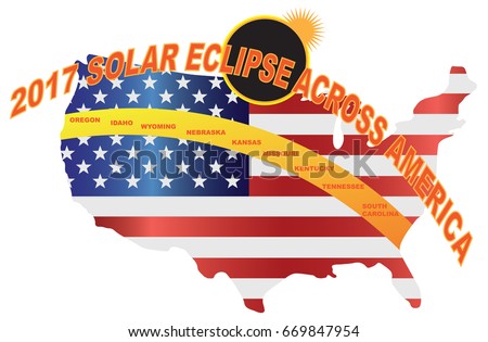 2017 Total Solar Eclipse across America USA map color vector illustration