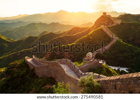 Great wall under sunshine during sunset