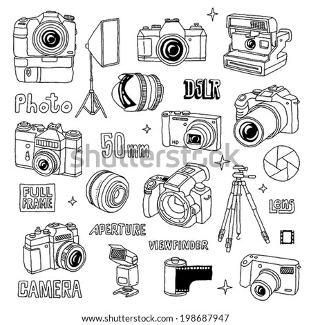 Hand Drawn Photo Cameras Set 1 Stock Vector 198687947 