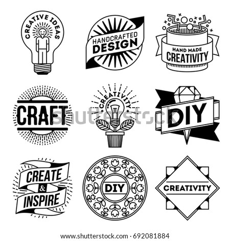 simple mono lines logos collection creativity stock vector royalty