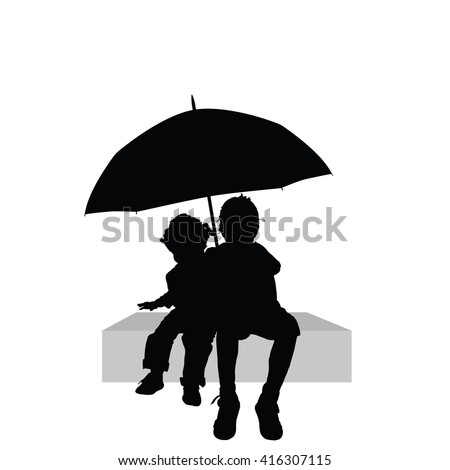 stock vector children sitting under umbrella illustration silhouette part two 416307115