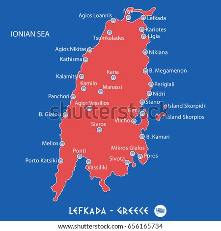 Island Lefkada Greece Red Map Illustration Stock Vector 656165734 ...